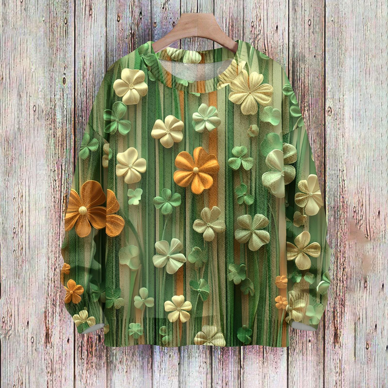 

Жіноча мода повсякденна з довгим рукавом St. В язаний вовняний пуловер з круглим вирізом і принтом Patrick s L зелений