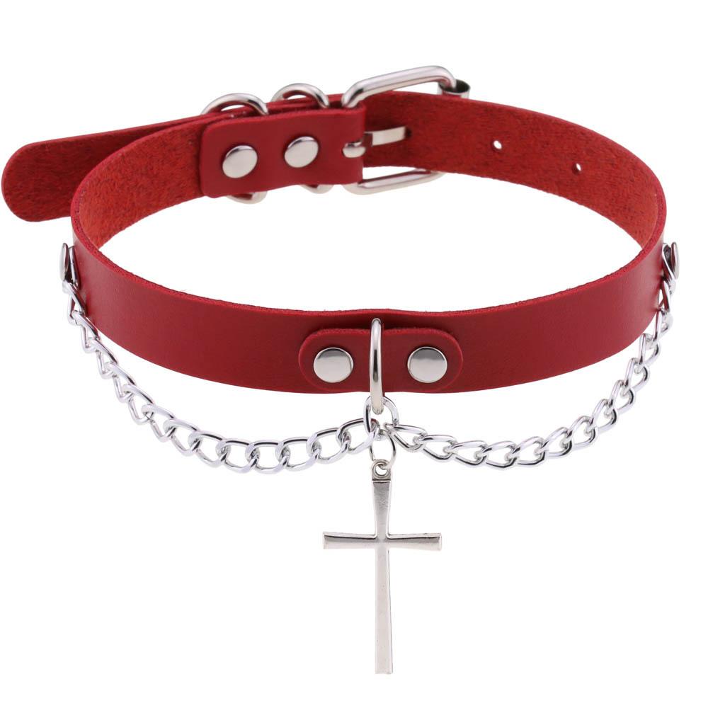 Role Play Choker Gothic Satan Inverted Cross Necklace Stainless Steel Pu Leather Cosplay Anime Necklaces Emo Goth Jewelry