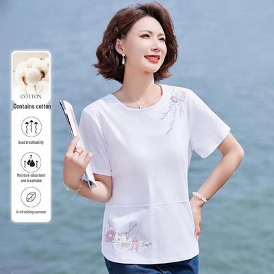 Past Women's Embroidered Chinese Style Summer Casual Round Neck Top
