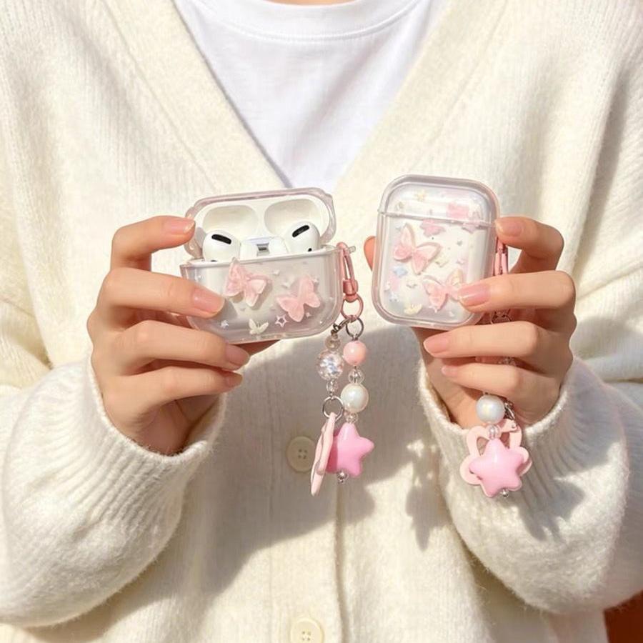 3D Gradient Butterfly Flower Pattern Headphone Cover For AirPods 4 3 2 1 Pro2 Case Hard PC Cases For AirPods 4 4th Pro 2nd Coque FundasFloral pendant