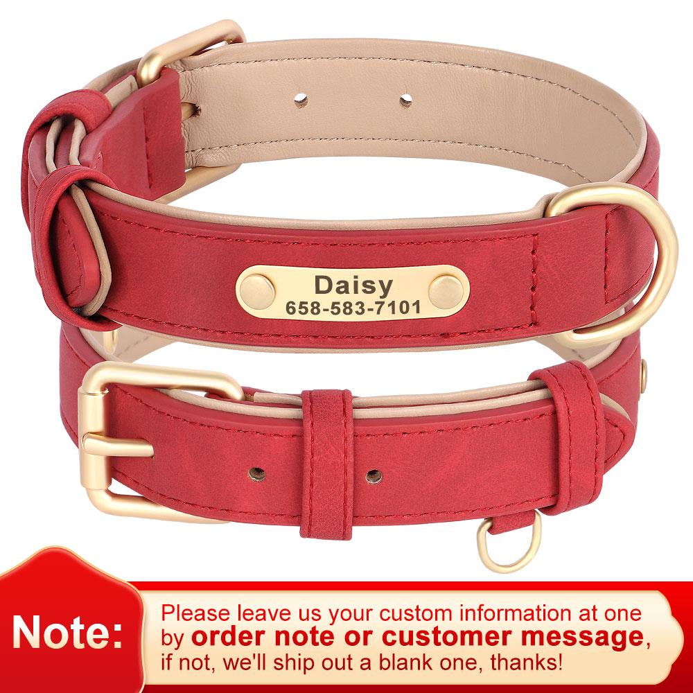Conjunto Coleira e Guia de Couro PU Personalizado para Cães Coleiras Personalizadas para Cães Placa de Identificação Gravada Gratuita para Cães Pequenos Médios Pitbull Labrador