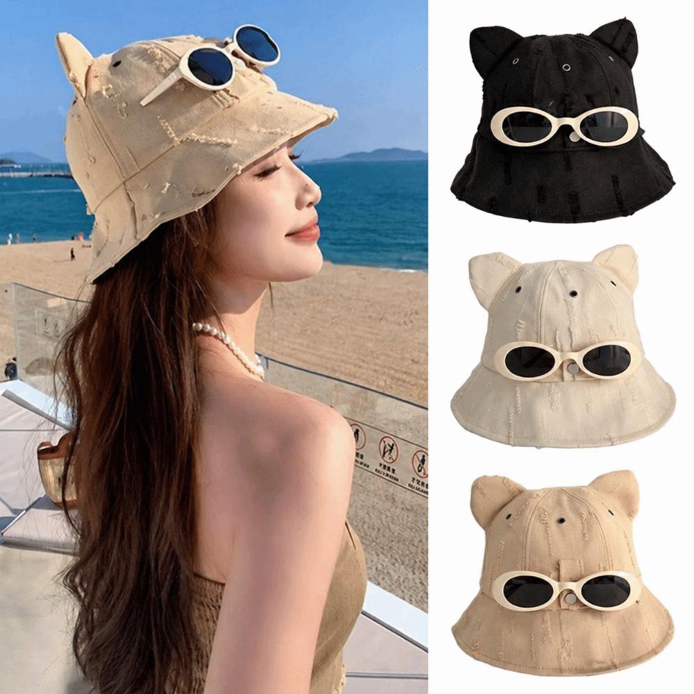 Cotton Fisherman Hat Cute Ear Sun Hat Fashion Cat Ears Hat  Women