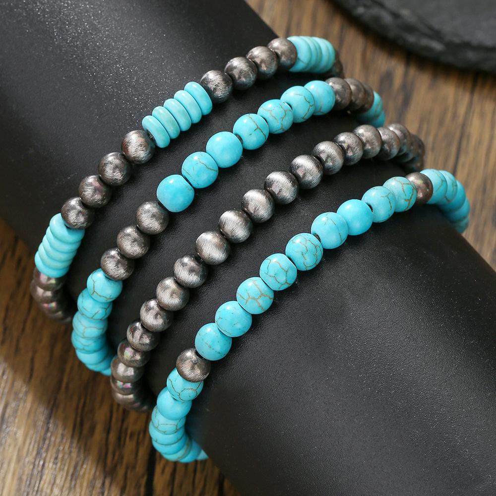 Europe and the United States hot-selling brushed tin ccb round bead bracelet Navajo western handmade beaded turquoise bracelet women