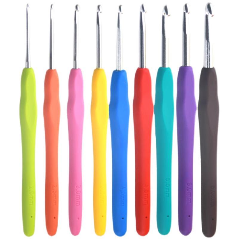 9-Color Soft Grip Crochet Hook Set: Thick & Thin Yarn DIY Hand Knitting Tools