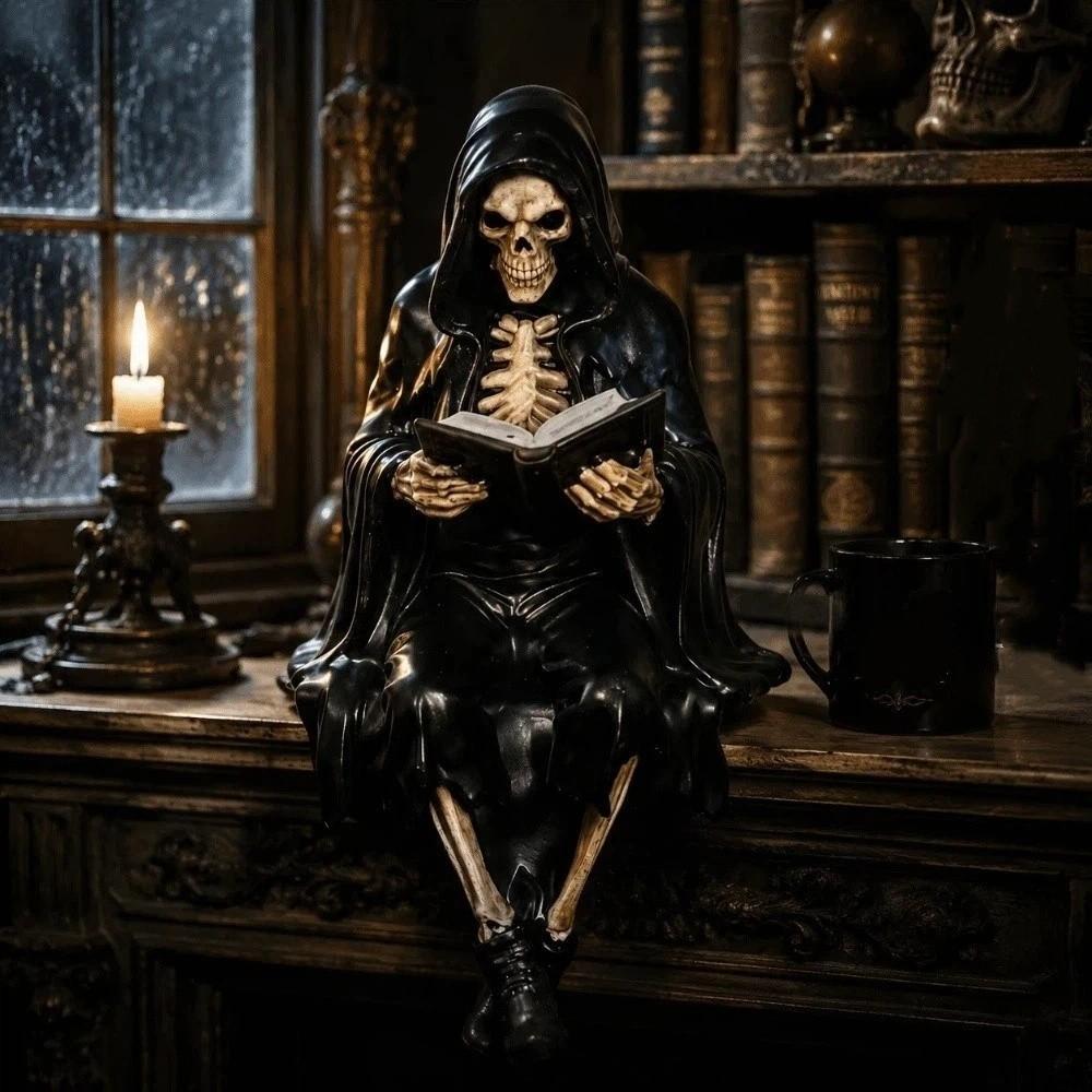 Decoration Reading Men Statue Halloween Desktop Ornaments Creative Skeleton Figurine Home Decor