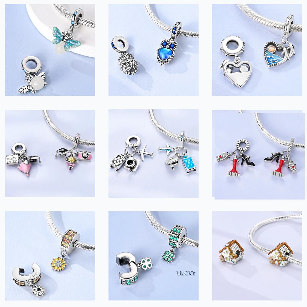 1PCS Charm For DIY Making Bracelet 925 Silver Original Shine Zircon Charms Jewelry Wedding Birthday Gift For Women Mom Friend