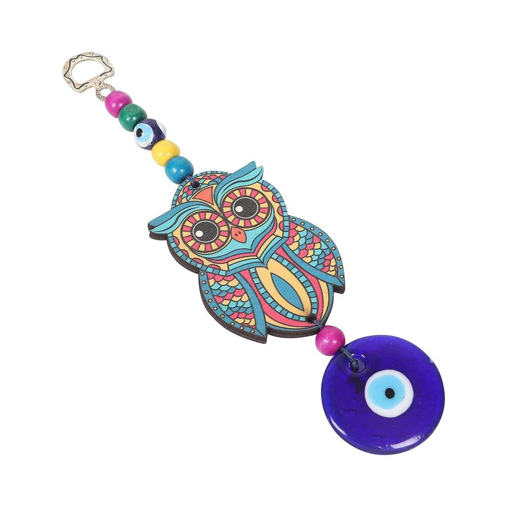 Evil Eye Hanging for Good Luck Prosperity Zodiac Success Health Wealth Office Home Decor & Car (Owl MDF & Glass) (OWLM)