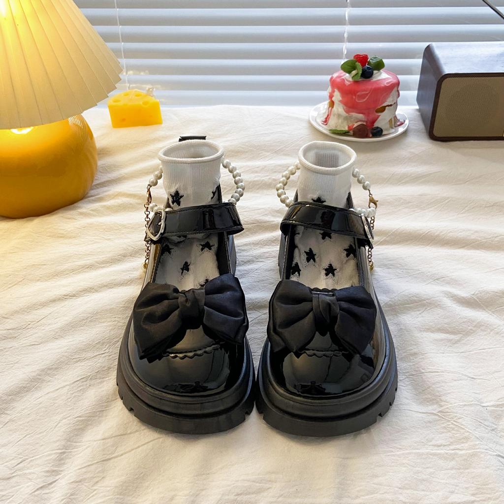 French Mary Jane Shoes Girl 2025 New Spring Pearl Bow Fairy Style Fashion Light Mouth Single Shoes Small Leather Shoes