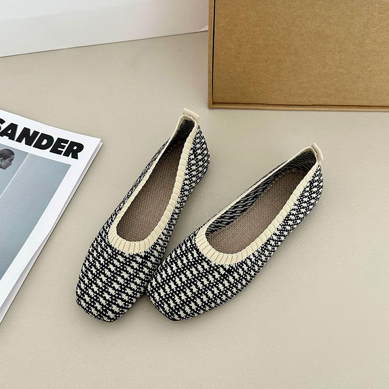 Fashion Women Leisure Flats Summer Autumn Flat Shoes Breathable Knitted Leopard Print Slip-on Female Daily Walking Driving Loafers