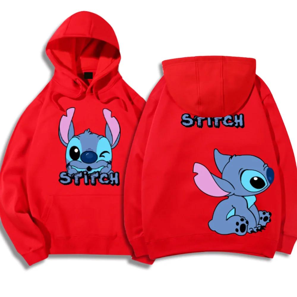 Korean Hoodies Disney Brand Cute Kawaii Star and Stitch Pattern Cartoon Hoodies 2024 Women's Winter Warm Jackets Coats Promotion