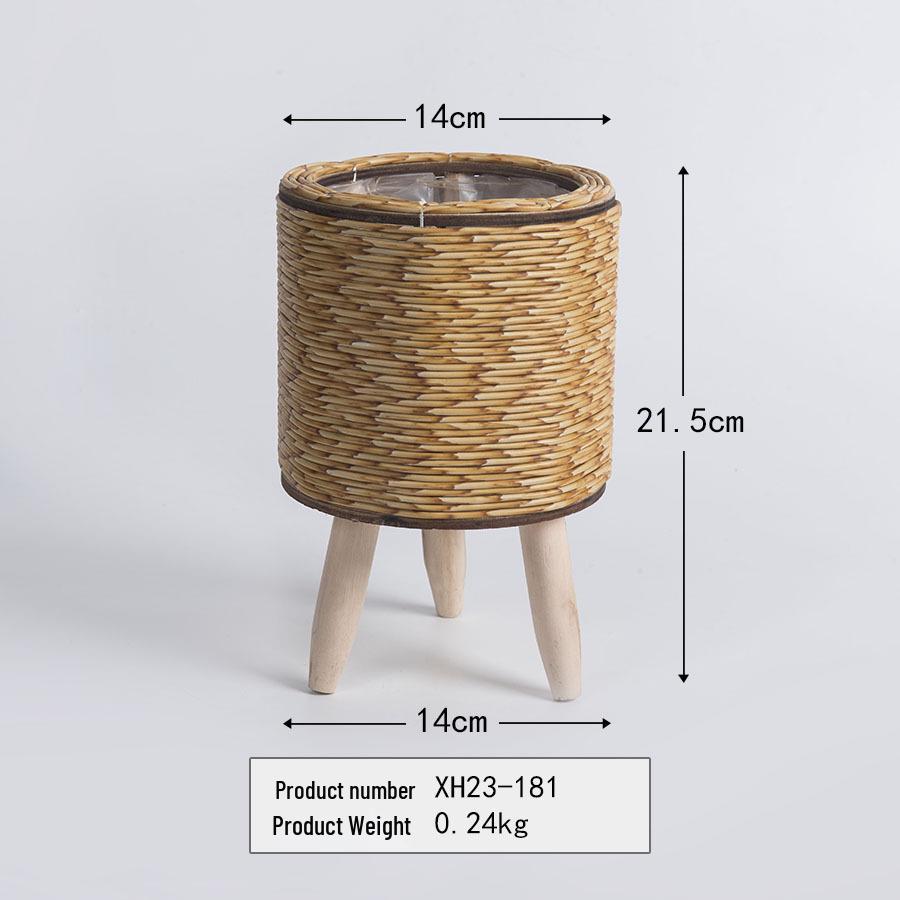 Indoor Faux Rattan Triangular Flower Stand - Creative Succulent Holder, Desktop Straw Woven Pot.