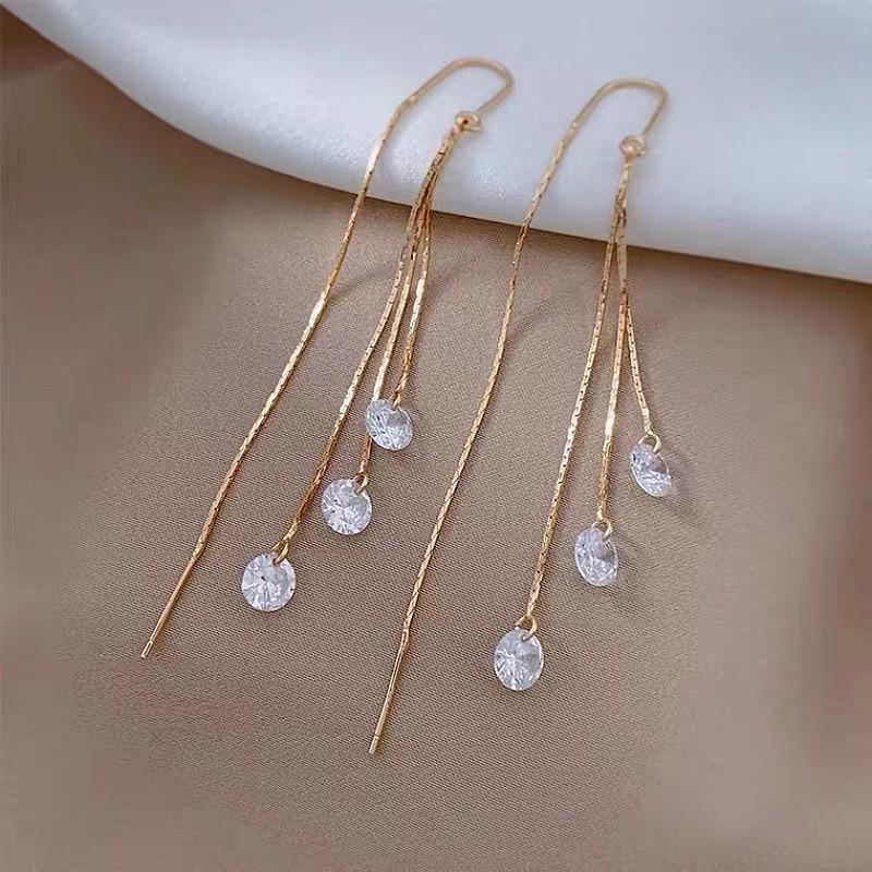Korean Dongdaemun Crystal Tassel Earrings - Trendy Long Baroque Style for Women Electroplated