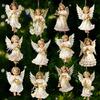 12Pcs Wooden Christmas Ornaments Set Christmas Tree Decoration Angel Ornaments Hanging Decor Pendants Xmas Party Decoration Gift