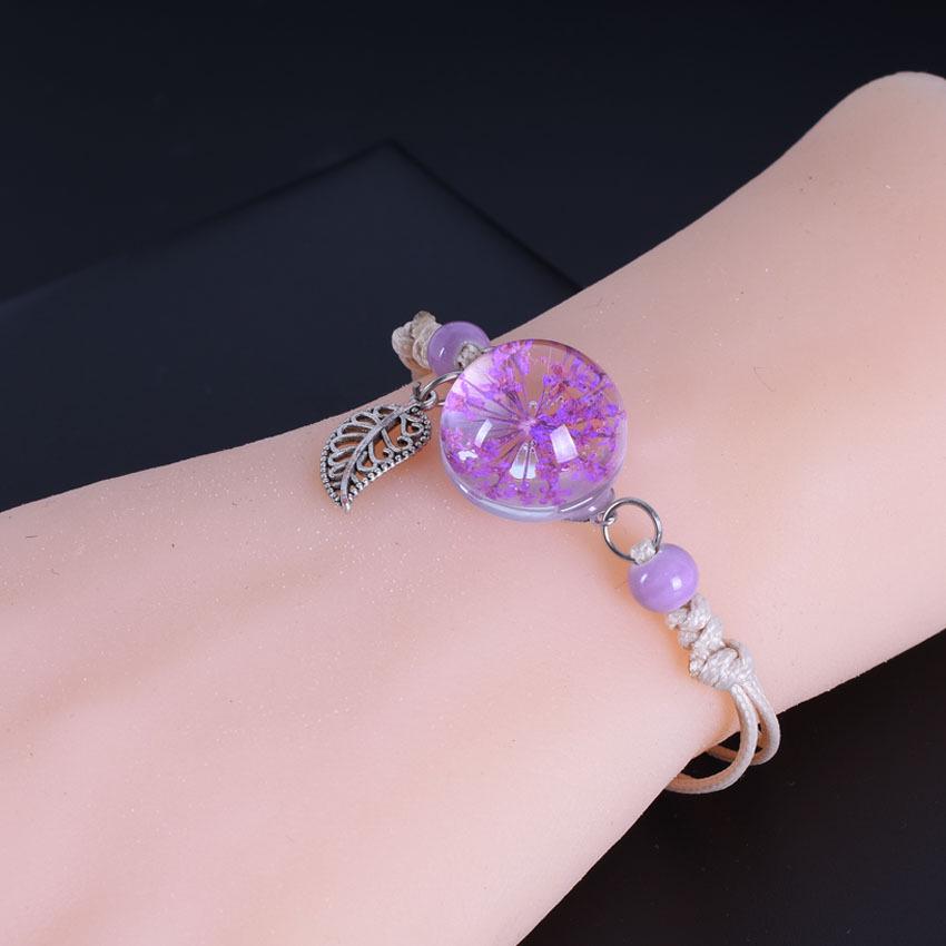 Adjustable Dried Flower Bracelet: Glass Ball with Dandelion & Baby's Breath, Perfect Gift for Best Friends & Couples