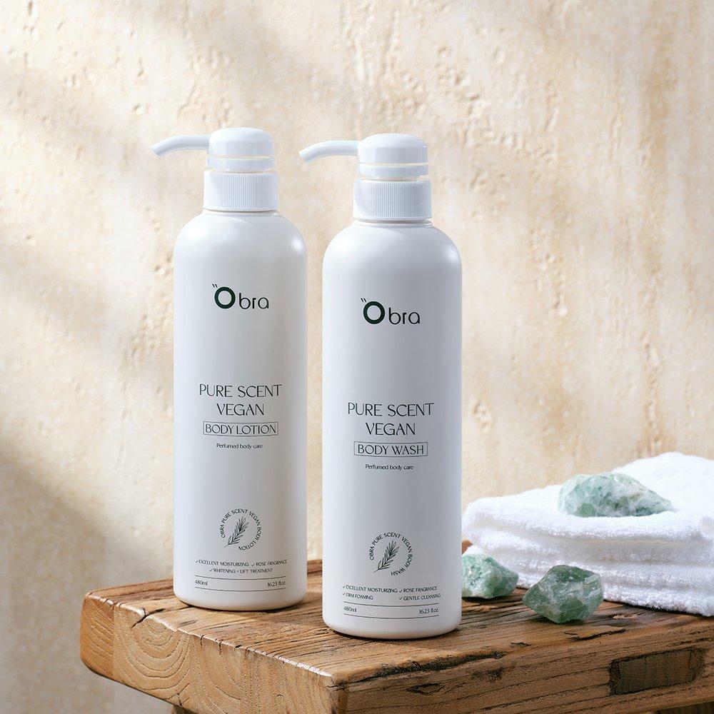 OBRA Body 2-piece Set / Vegan Certified Whitening Wrinkle Improvement Body Lotion 480mL + Wash 480mL + Hotel Towel Set