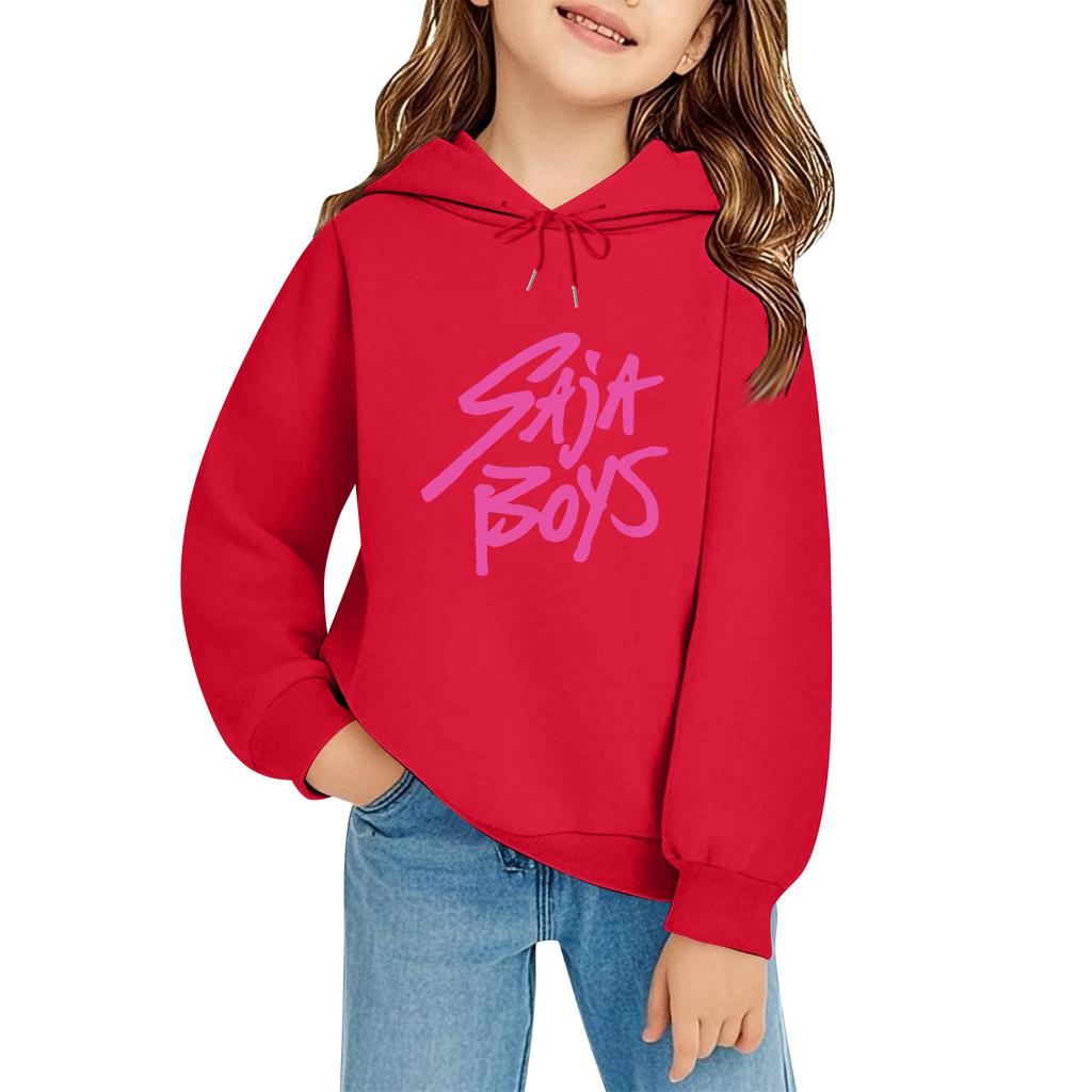 Kids' Long Sleeve Loose Pullover Letter Print Drawstring Hooded Sweatshirt