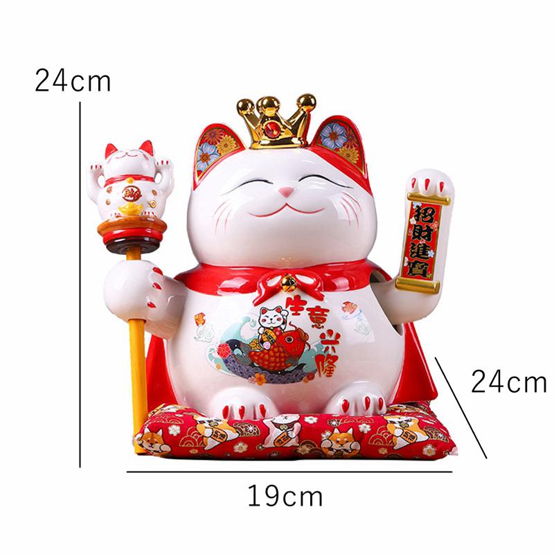 9,5 Zoll Keramik Winkende Katze Maneki Neko Ornament Feng Shui Dekoration Schaukel Glückskatze Batteriebetriebenes Geschäftsgeschenk