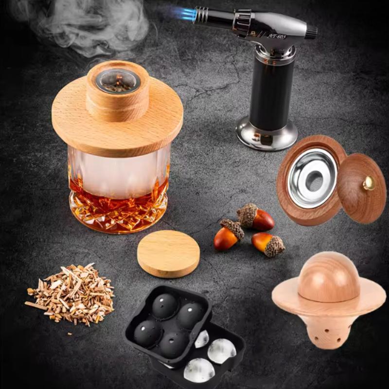 Gorący Zestaw do Wędzenia Koktajli Whiskey Old Fashioned Infuzer z Formą na Kulki Lodu Prezent dla Miłośnika Napojów Mężczyzny Męża Przyjaciela LI