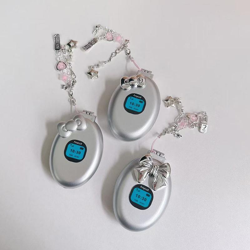 Y2K Retro Simulation Flip Phone Folding Air Cushion Comb Makeup Mirror Bag Hanging Accessories Backpack Waist Hanging Decor