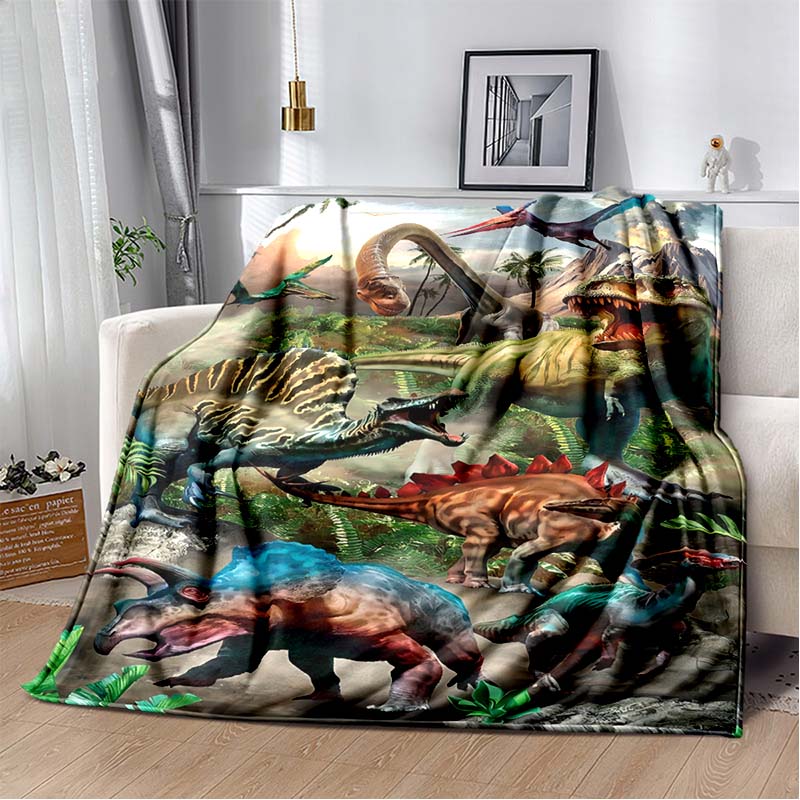 Fire T-Rex Dinosaur Print Flannel Blanket, Kids Prehistoric Throw Blanket