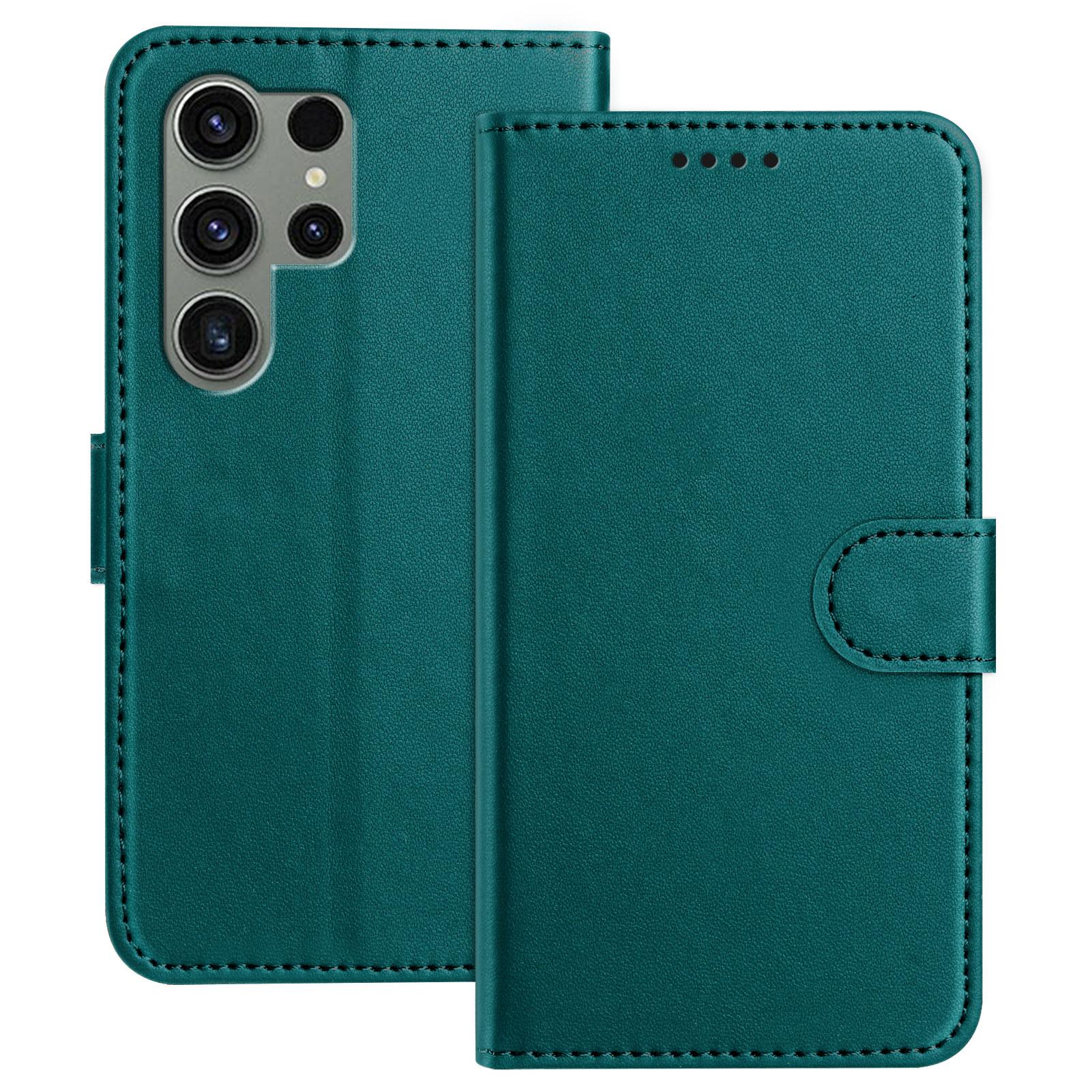 

For Samsung Galaxy S23 Ultra Leather Case Wallet Stand Solid Color Anti Drop Phone Cover Green