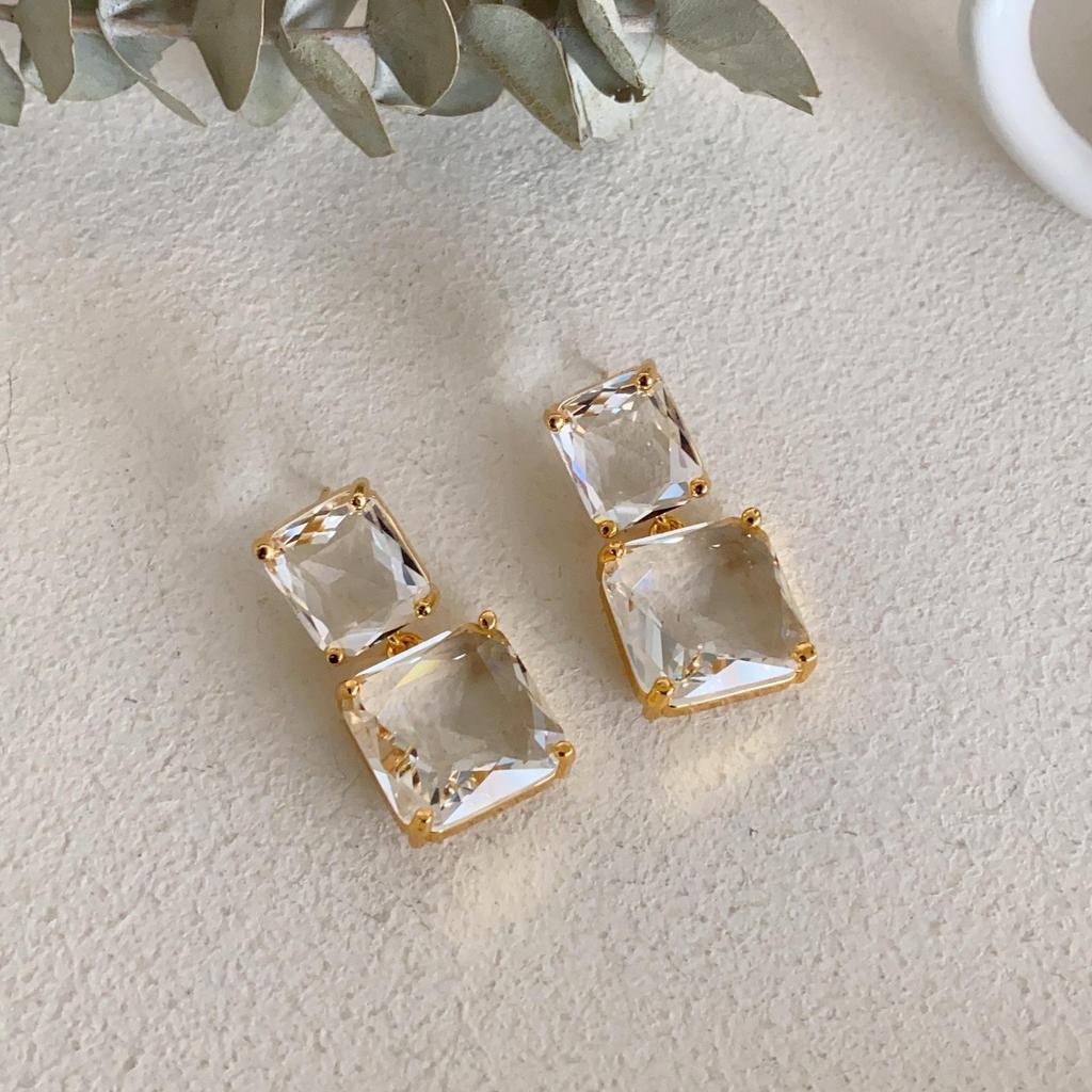 The Wizard of Oz Retro Crystal Square Earrings In French Hong Kong Style