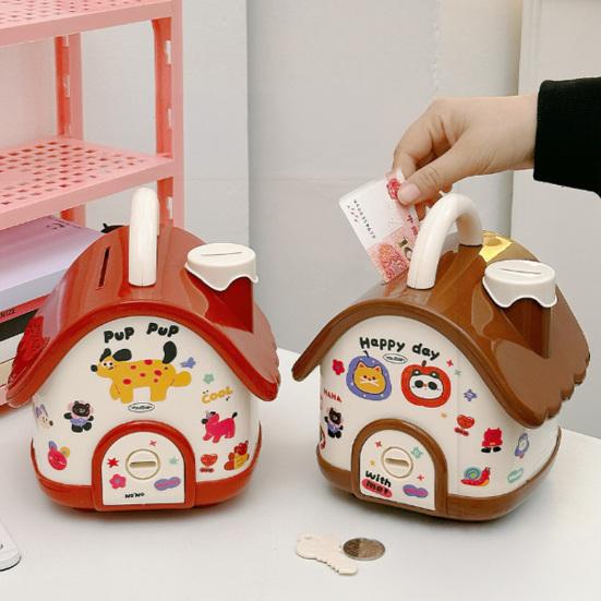 Cartoon House Piggy Bank with DIY Sticker Coin Cash Storage Jar Container Children Money Saving Box Decoration Boys Girls Gift