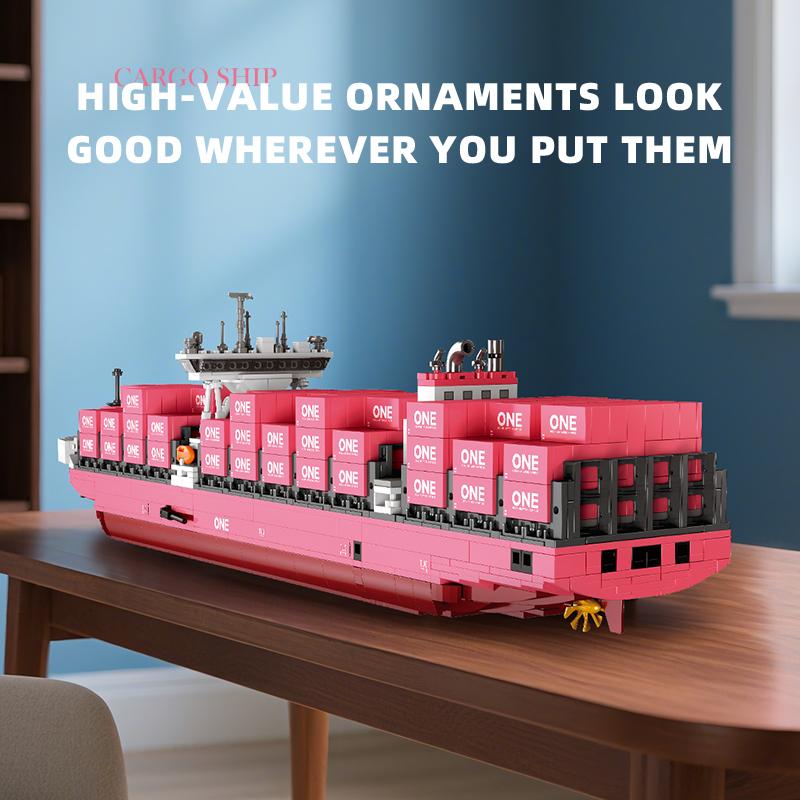 Containerschiff Bausteine, Pädagogisches Spielzeug für Kinder, Puzzle-Montagemodell, Kreative Schreibtischdekoration & Geburtstagsgeschenk für Jungen/Mädchen