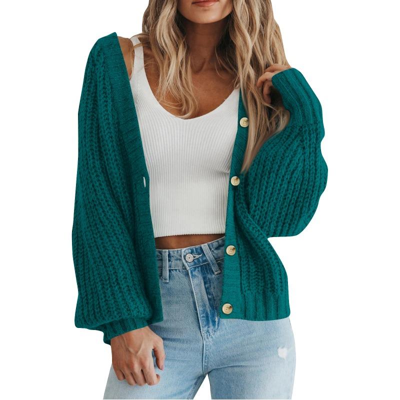 Autumn Winter Solid Color Simple Fashion Buttons Knitting Top Women Loose CasualCardigan Outwear Sweater