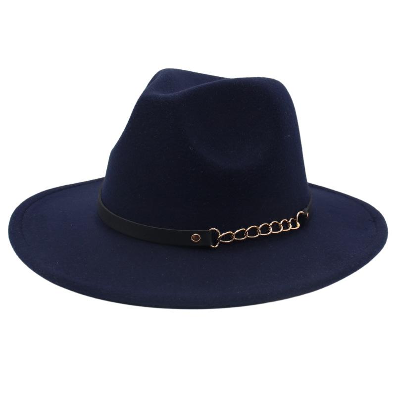 New Shanghai Gentleman Felt Hat, Belt, Iron Chain,Foreign Trade Top Hat, Light-Bottomed Fedora, Large Brim Hat