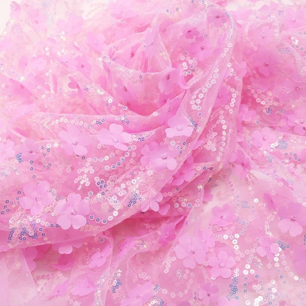Sequin Mesh Lace Fabric 1yard 130cm DIY Bow Material DIY 3D Flower Tulle Fabric  Dress Decoration