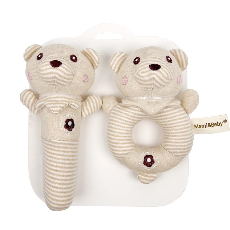 Mamibeby Organic Cotton Baby Toy Set: Cute Animal Hand Rattle & Squeaky Stick