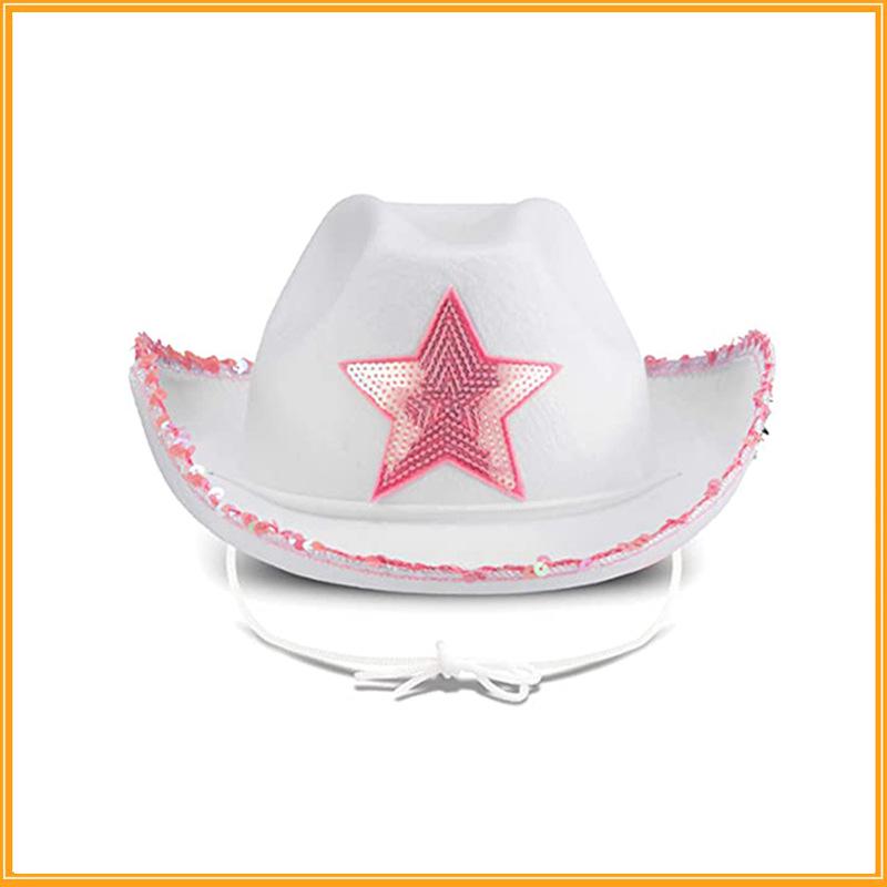 Pink Bride Party White Denim Hat with Five-Pointed Star Design