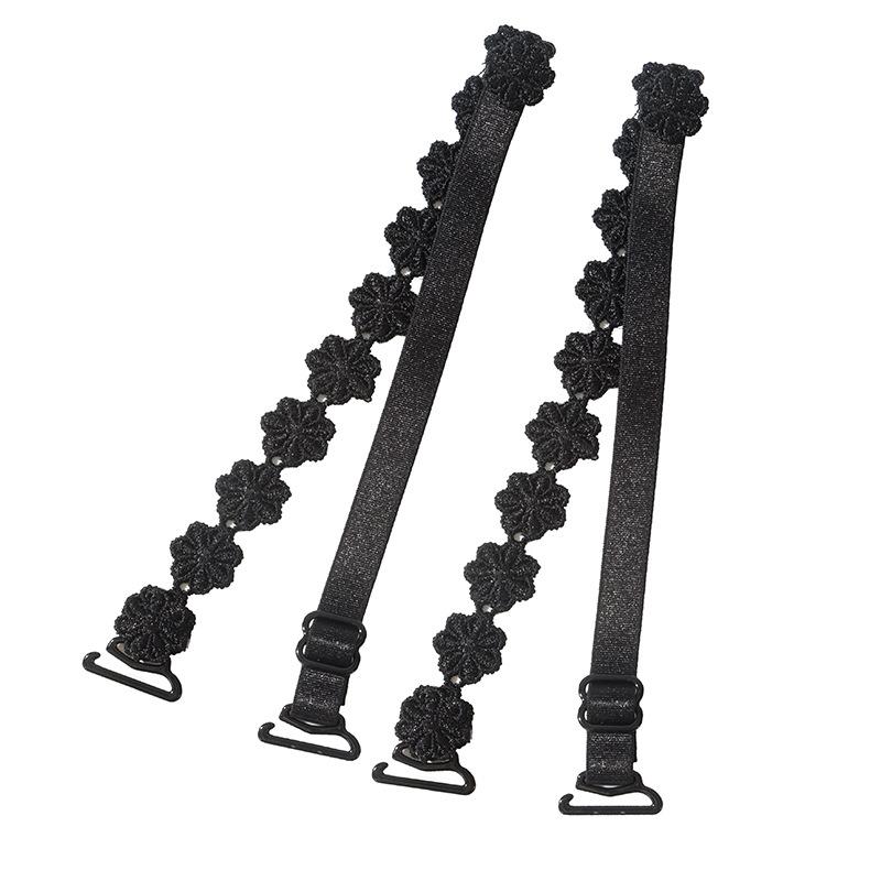 1Pair Lace Flower Decor Bra Straps, Adjustable Versatile Anti-Slip Shoulder Strap For Women'S Lingerie And Bra Accessories