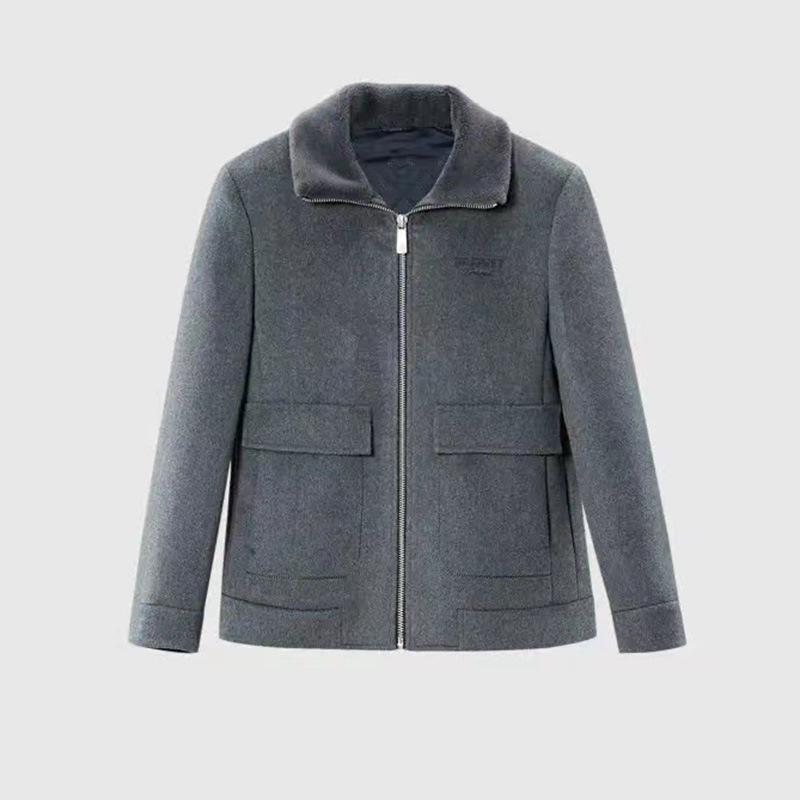 

Мужское зимнее пальто из смесовой шерсти с воротником из искусственного меха и большими карманами 50 синий/серый