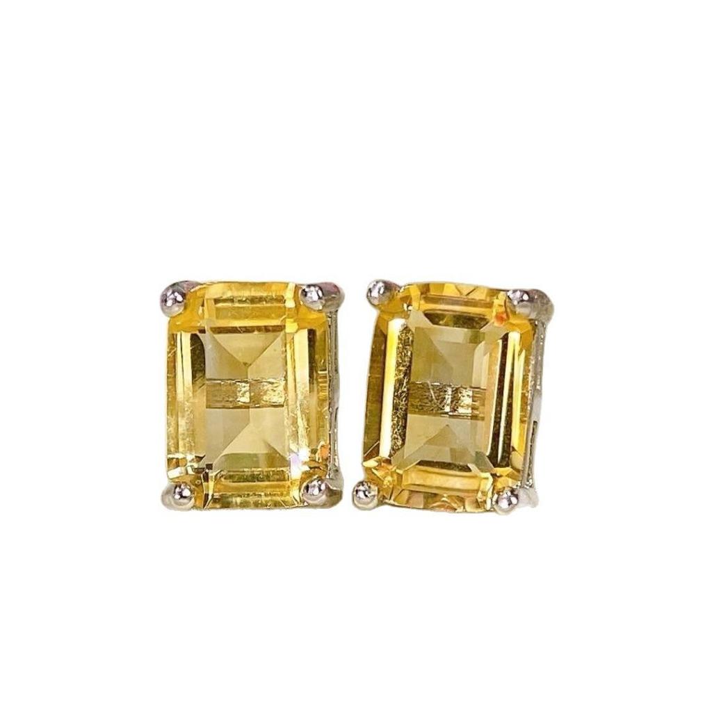Citrine Stud Earrings: S925 Silver Natural Design, Court Style