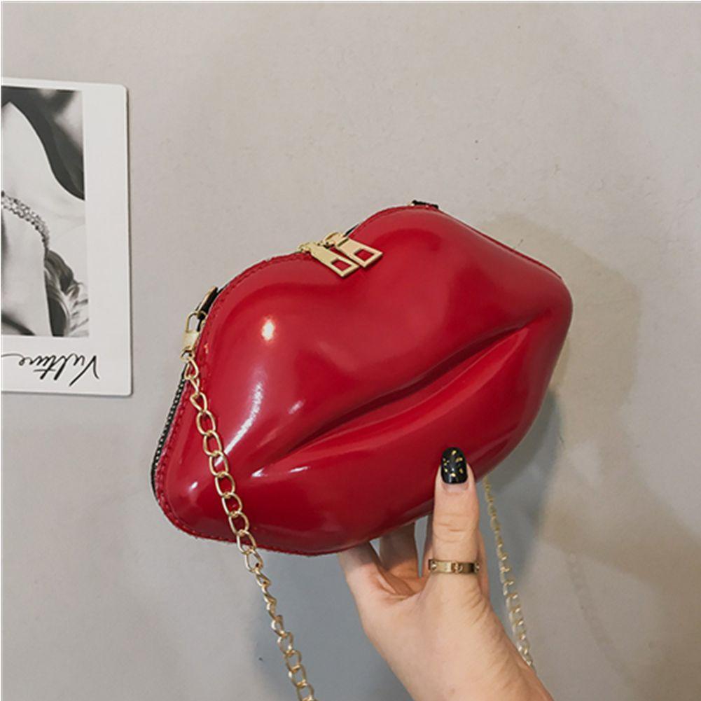 Chain Tote Bag Mobile Phone Bag Messenger Bag PVC Handbags Lips Shape Chain Shoulder Bag Mini Crossbody Messenger Lip Satchel