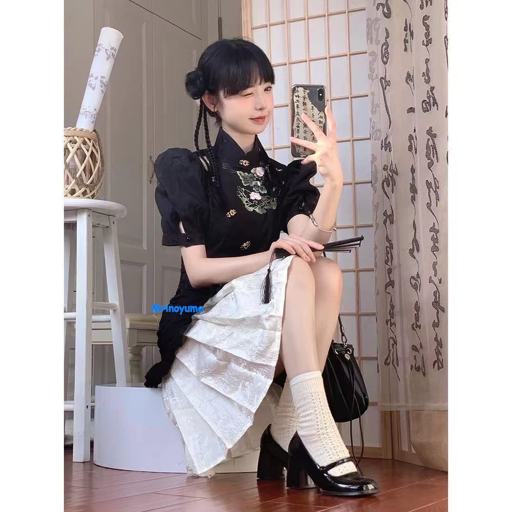 Mrinoyume Sexy Lolita Dress, Black and White, Chinese Style, Cute Costume (Sizes L, D)