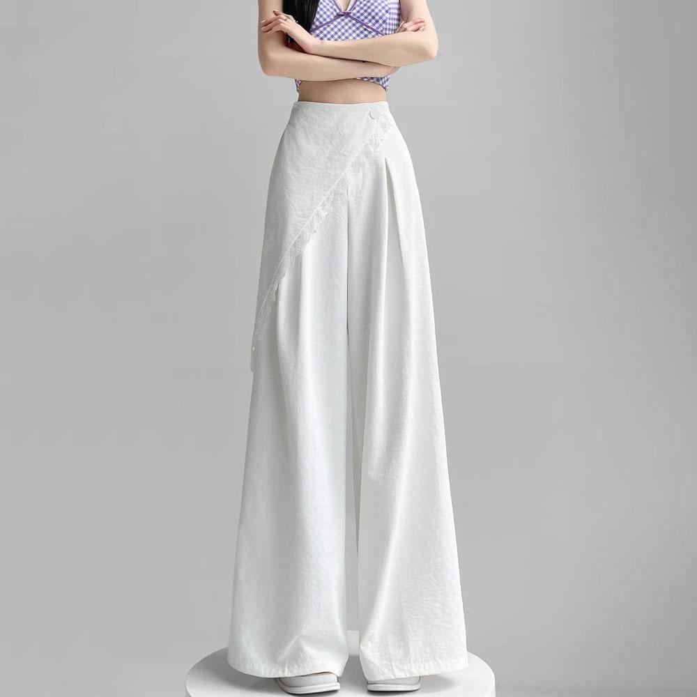 

Кружевные полые брюки с широкими штанинами для женщин - Летний тонкий дизайн-форвард, имитация двух частей, с высокой посадкой, прямые, свободные брюки XL