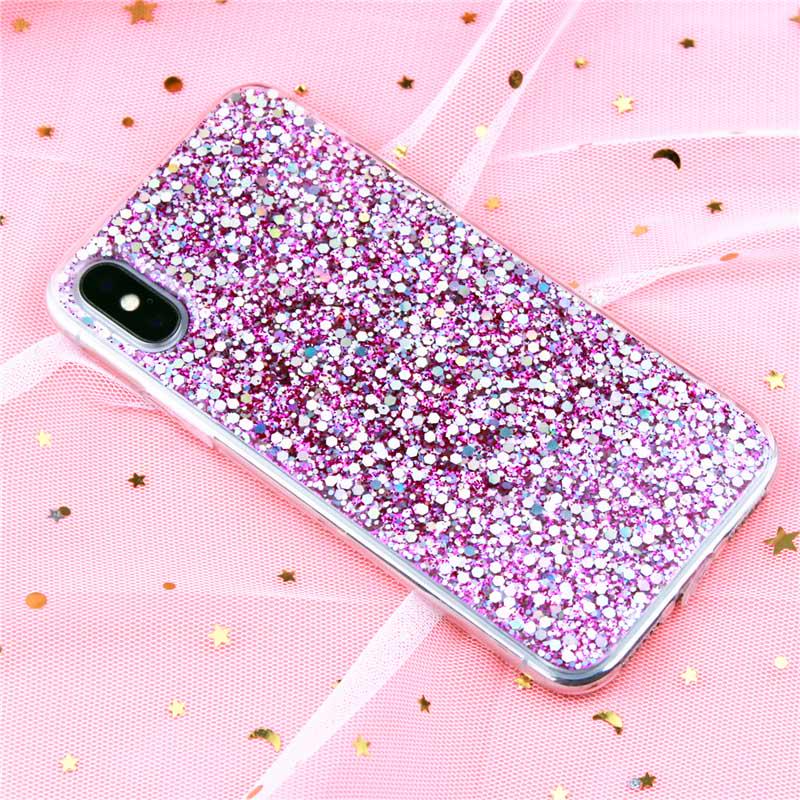 Glitter Phone Case For iPhone 13 12 11 14 15 Pro Max Luxury Soft Epoxy Crystal Cover For iPhone XR XS 7 8 Plus SE Sequins Funda
