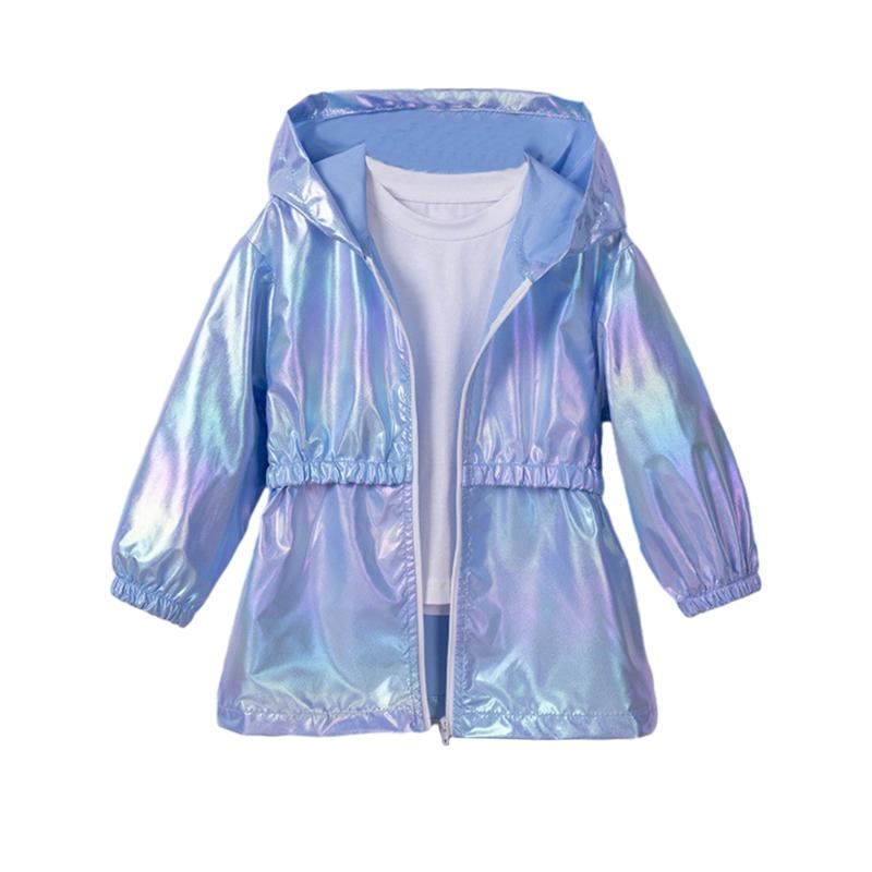 2-9 let Dětský Dívčí Lesklý Kabát s Kapucí Vodotěsná Bunda na Zip