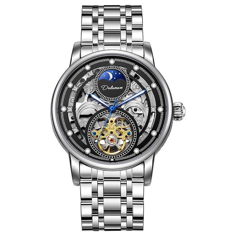 Men s Black Warrior Skeleton Tourbillon Automatic Mechanical Waterproof Watch