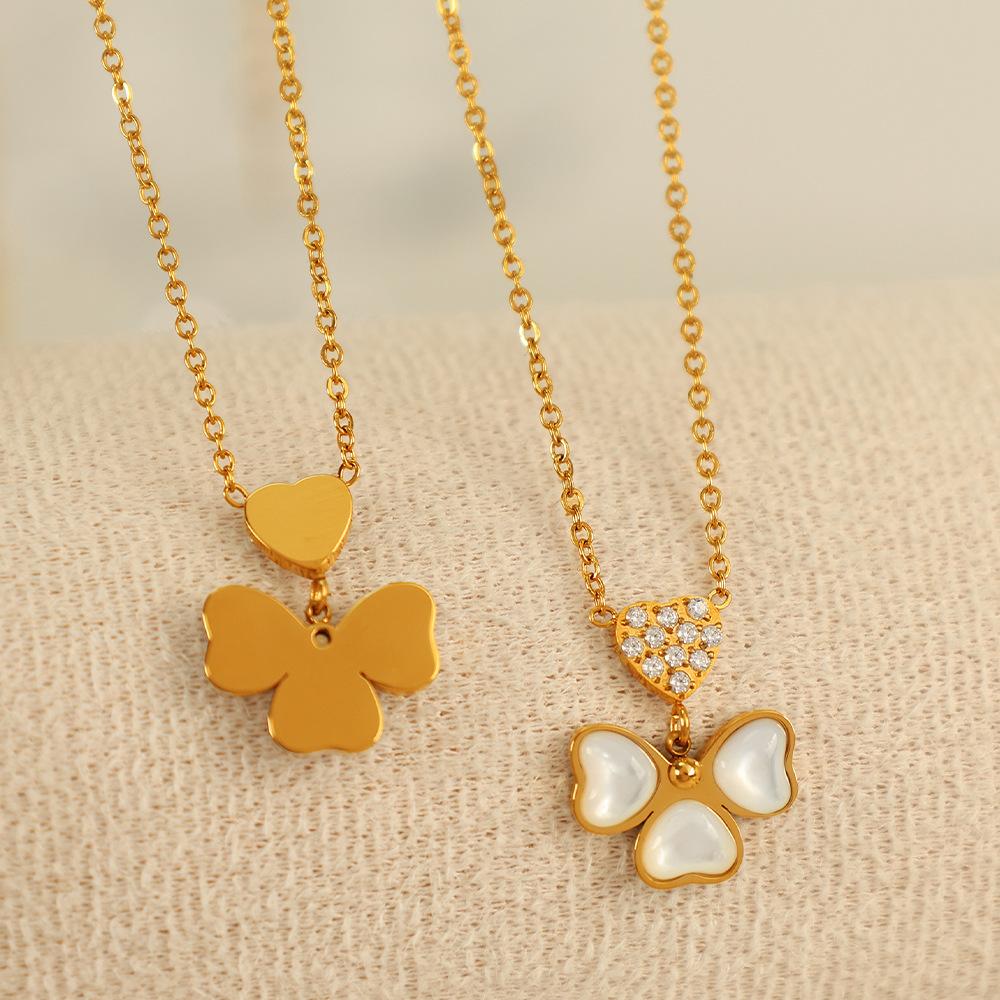 Japanese Titanium Steel Gold-plated Simple Design Sense of Love Four-leaf Clover Necklace White Shell Pendant Female