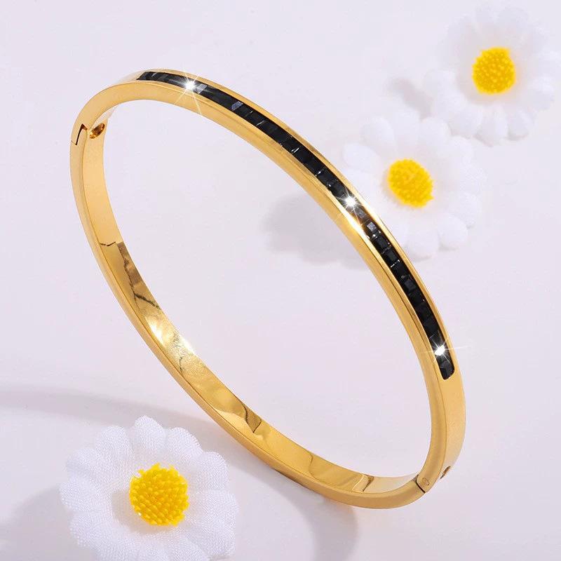 Zlatý titanový ocelový nerezový ocelový intarzovaný zirkonový pozlacený náramek stříbrný klasický jednoduchý styl růžové šaty vhodné pro ženy denní nošení