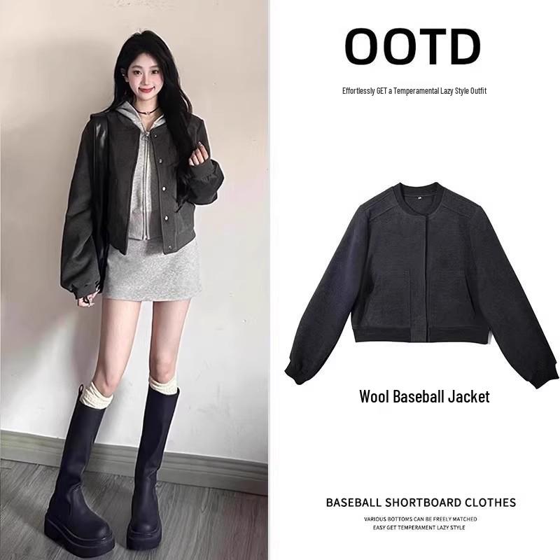 Women's Gray Wool Blend High-Waisted Bodycon A-Line Skirt - Korean Style Elegant Spring Arrival