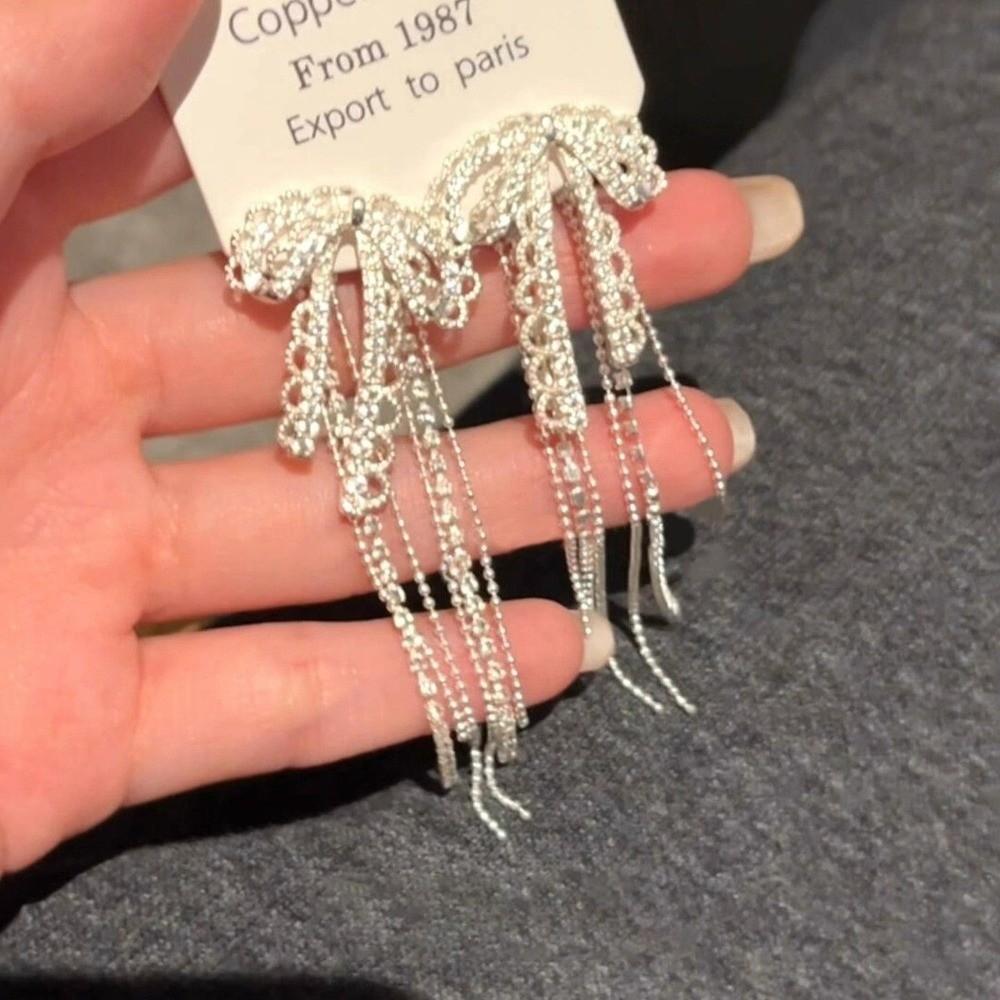 Zircon Stone Lace Ribbon Earrings Ribbon Bow Zircon Earrings For Women  Wedding Party
