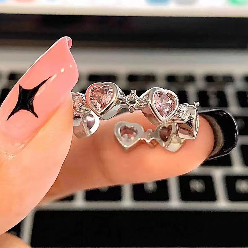 

Fashion Zircon Opening Finger Ring Y2K Pink Crystal Irregular Heart Rings for Women Sweet Girls New Kpop Party Jewelry Gifts