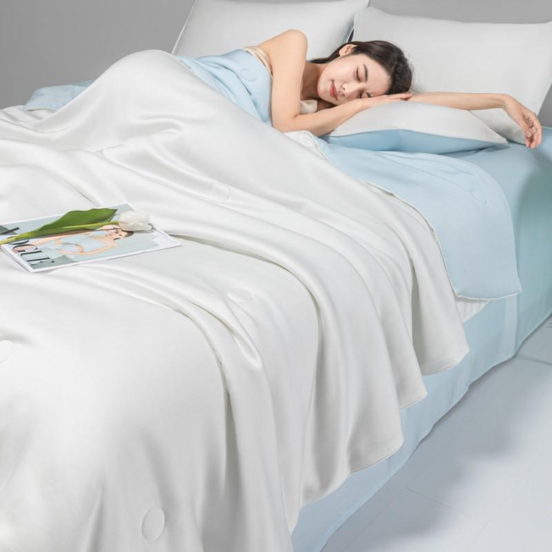 Class A Ice Silk Summer Quilt Set - Cooling, Water Washable, Embroidered, Air Conditioning Friendly, Thin Quilt for Naked Sleep
