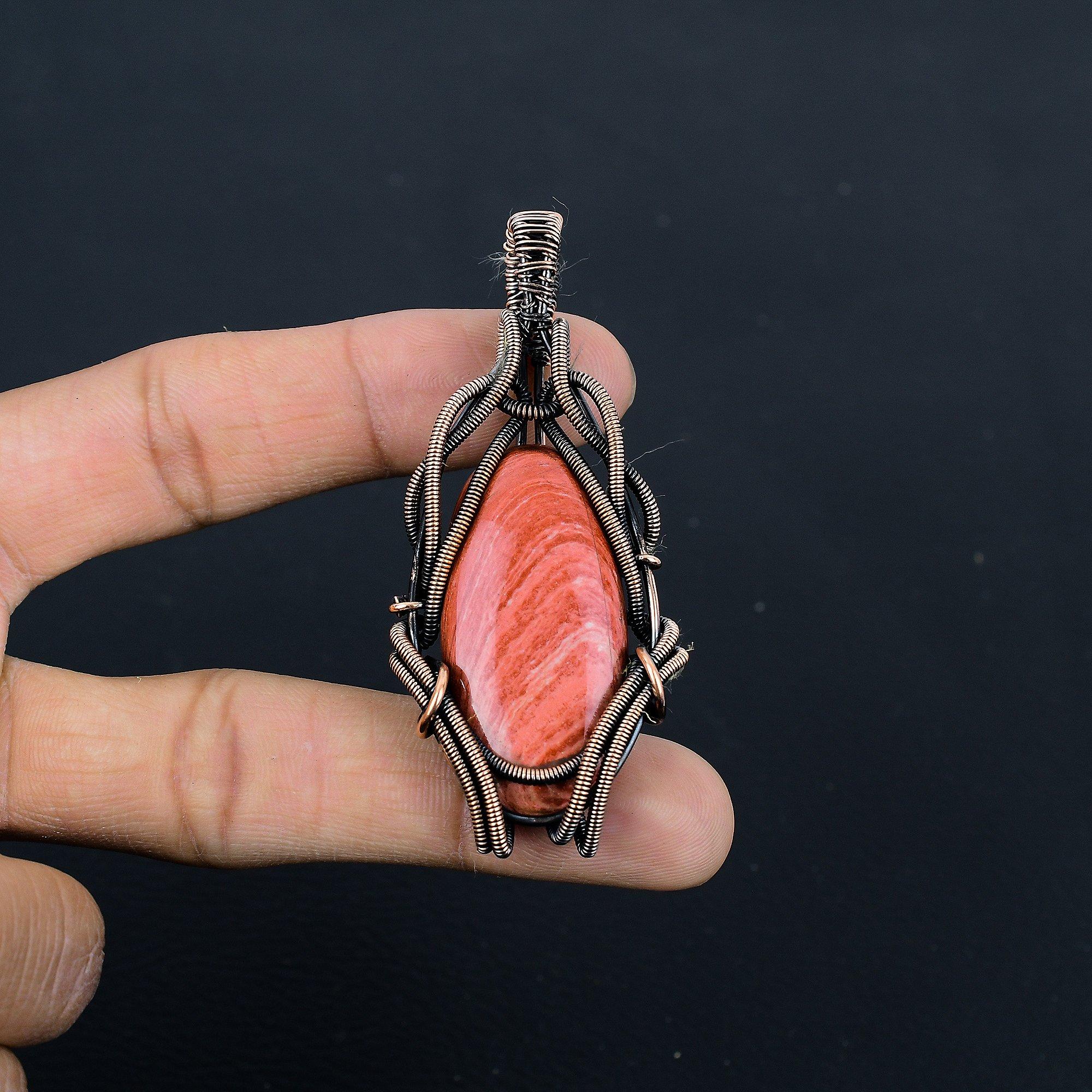 

Red River Jasper Handmade Pendant, Natural Gemstone Jewelry, 999 Copper Wire Wrapped Pendant Jewelry, For Gift 2.55 Inches