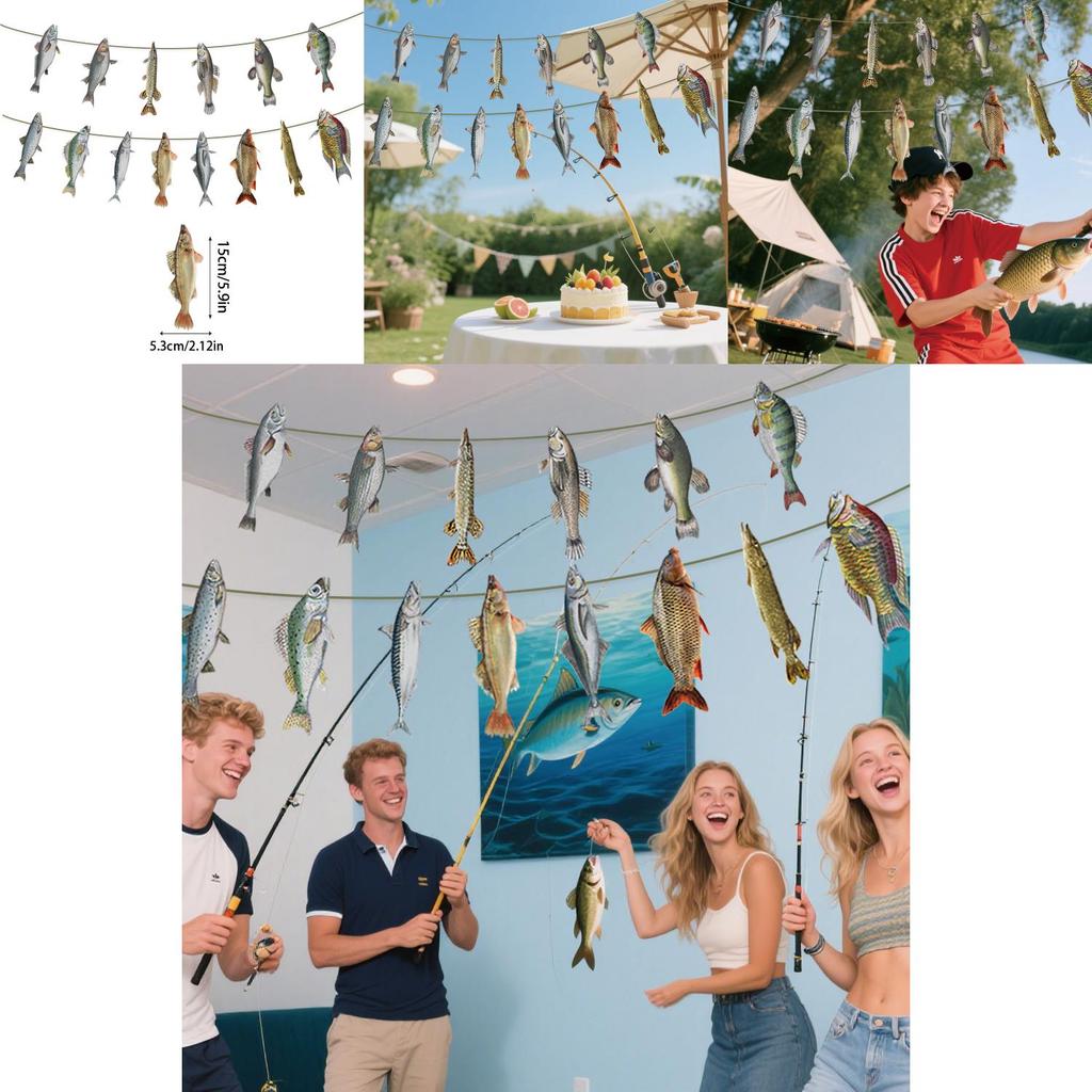 Fish Pattern Paper Pull Flags For Venue Decorations Celebration Supplies